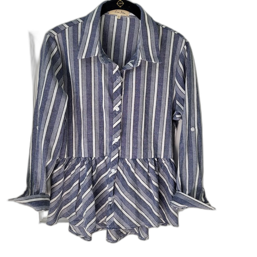 Striped Blue and White Women's Top with Peplum